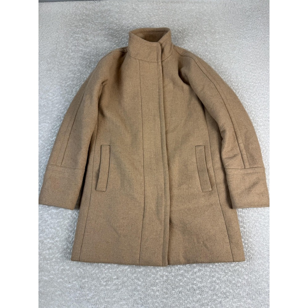 J Crew Coat Womens 0 Brown Wool Funnel Neck Hidden Placket Lined‎ Mid Length